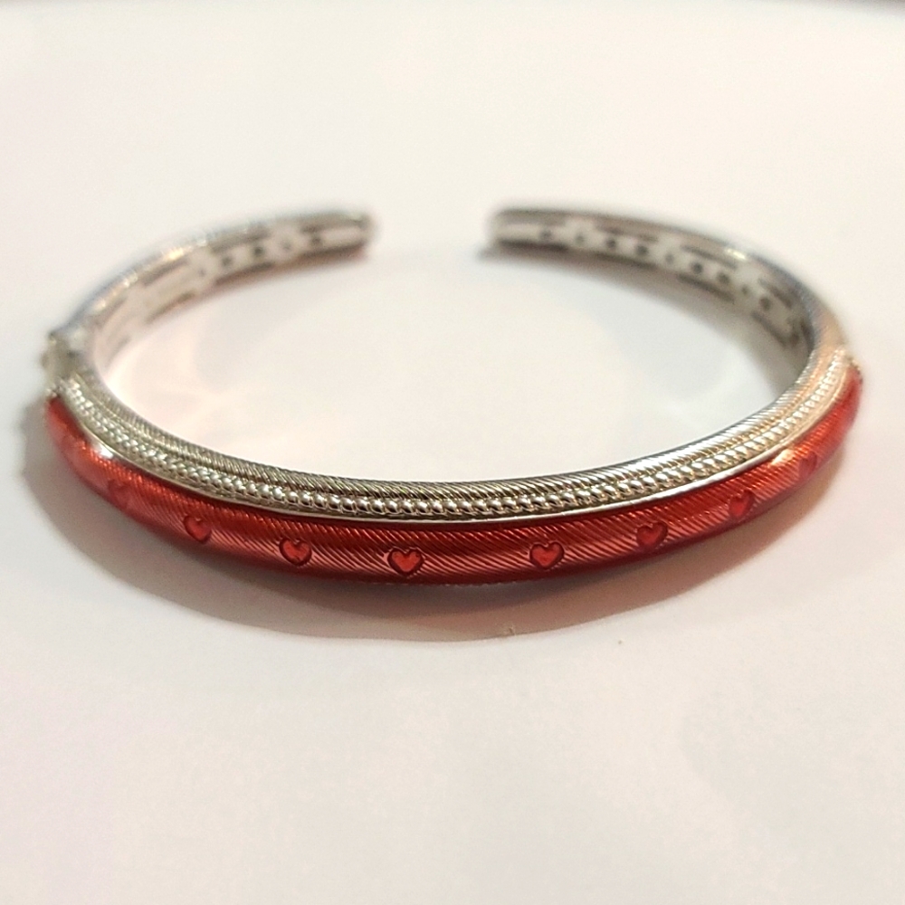 New - Judith Ripka 925 SS Plain Silver with Enamel heart Cuff